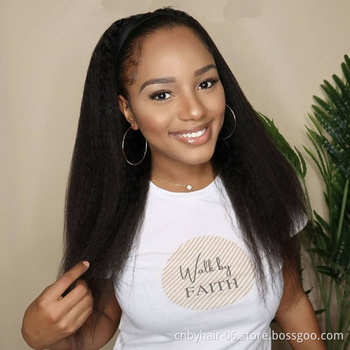 Headband human hair wigs for black women Peruvian straight hair headband wig,kinky straight headband wigs human hair